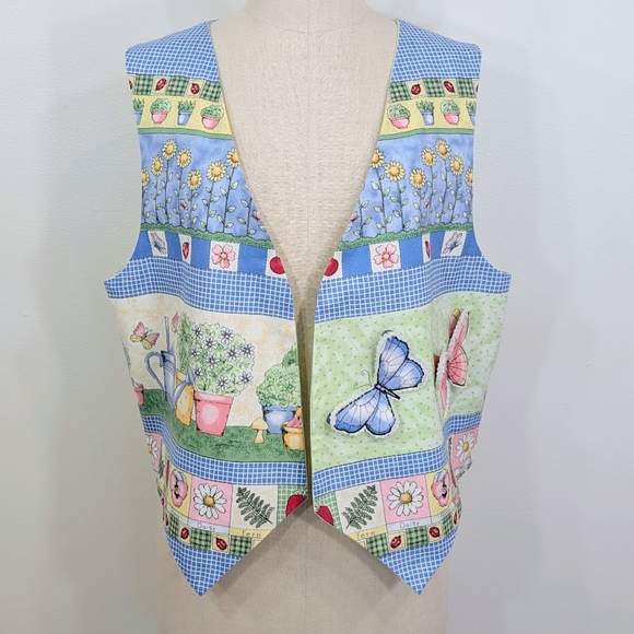 Handmade Jackets & Blazers - Handmade "Garden" vest W 3D butterflies, plants, flowers, farmhouse Vest. 2X